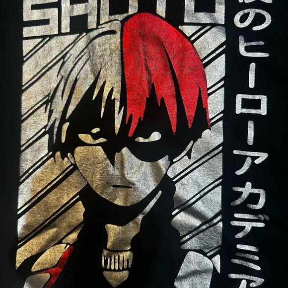 Vintage Y2K Shoto Todoroki My Hero Academia Black Graphic T-Shirt size M - Picture 2 of 5
